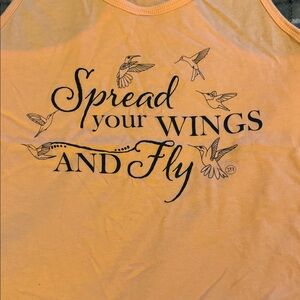 Orange Tank Top with Hummingbird Print